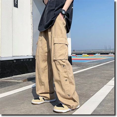 Design Trousers, Estilo Harajuku, Graphic Pant, Aesthetic Clothing Stores, Cotton Cargo Pants, Baggy Cargo Pants, Harajuku Style, Trouser Outfits, Big Pockets