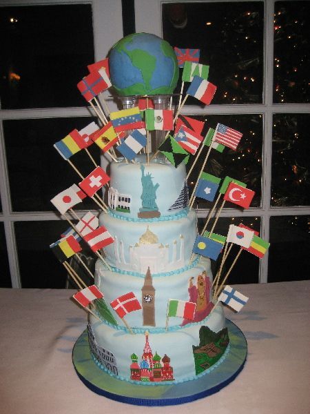 Geography Cake Ideas, International Party Theme, All The Flags, Airplane Birthday Party Decorations, Eurovision Party, Cake International, Flag Food, International Party, International Desserts