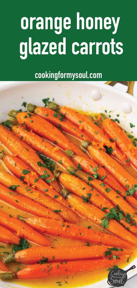 Orange Honey Glazed Carrots! These glazed carrots are simmered with a fresh orange juice glazed until tender, delicious, and caramelized. These honey glazed carrots are amazing. Honey Glazed Crockpot Carrots, Orange Juice Carrots, Glazed Carrots With Orange Juice, Healthy Cooked Carrots, Ginger Carrots Recipes, Slow Cooker Glazed Carrots, Glazed Carrots Recipe Stove Top, Honey Glazed Carrots Oven, Orange Honey Glazed Carrots