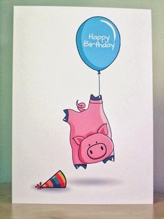 Birthday Card Drawing Ideas, Happy Birthday Pig, Card Drawing Ideas, Pig Birthday Card, Pig Cards, Happy Birthday Cards Handmade, Happy Birthday Cards Diy, Birthday Card Drawing, Birthday Card Craft