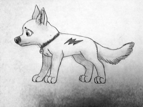 Disney Bolt Tattoo, Bolt Tattoo Disney, Bolt The Dog, Pixar Drawings, Bolt Drawing, Bolt Dog, Bolt Disney, Disney Movie Collection, Wall Drawings