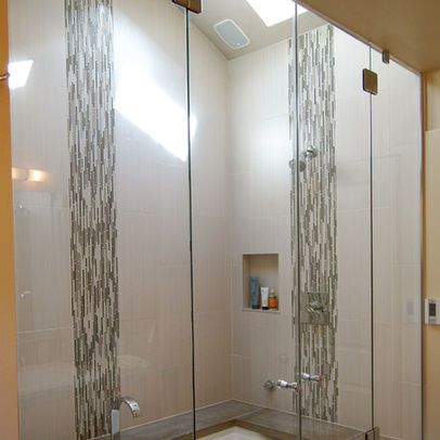 vertical stripes Vertical Subway Tile Bathroom, Vertical Shower Tile, Steam Shower Enclosure, Modern Master Bath, Bathroom Accents, Master Shower, Bath Tiles, Bathroom Shower Tile, Shower Tile Designs