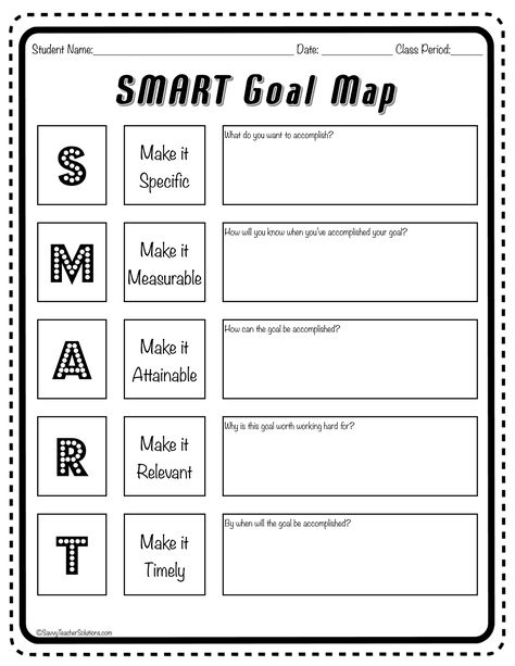 This student SMART goal setting tool is part of a set of 7 essential classroom forms available for free by subscribing to the Savvy Teacher Solutions newsletter. Student Goal Sheet Elementary, Goal Setting Lessons For Elementary, Goal Setting Worksheet For Students, Counselling Activities, School Journaling, Goal Worksheet, Instructional Activities, Goodnotes Covers, Goal Sheet