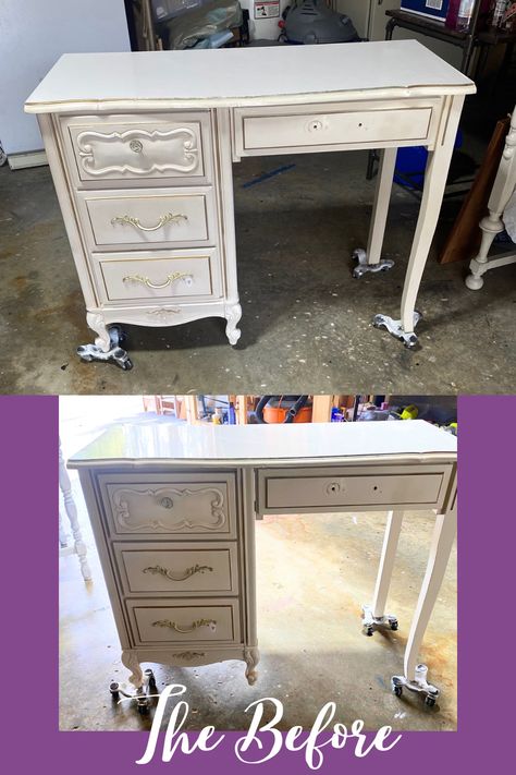 Painting a French Provincial Desk French Provincial Desk Makeover, French Provincial Desk, Byzantine Gold, French Provincial Furniture, Provincial Furniture, Damask Stencil, Desk Makeover, Shop Vac, Elegant Furniture