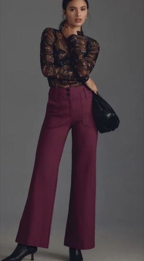 I just added a new item to eBay, Anthropologie Maeve Naomi Ponte Wide-Leg Flare Pants Size 6 Plum NWT ! #eBay #eBaySeller Plum Colored Outfits, Unique Professional Outfits, Plum Pants Outfit, Anthropologie Outfits, Flared Dress Pants, Plum Pants, Mimi Dress, Flare Dress Pants, Anthropologie Clothing