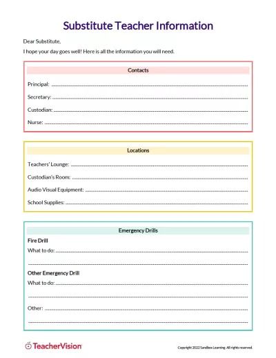 Substitute Teacher Lessons, Articles, & Printables - TeacherVision Substitute Teacher Forms, Substitute Teacher Resources, Absent From School, Teacher Forms, Teacher Lessons, Substitute Teacher, Classroom Organization, Teacher Resources, Lesson Plans