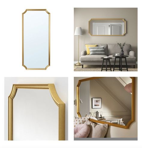 Svansele Mirror Ikea, Mirror Above Chest Of Drawers, Mirror Ikea, Mirror Gold, Gold Colour, Gold Mirror, Glass Design, Chest Of Drawers, Room Inspo