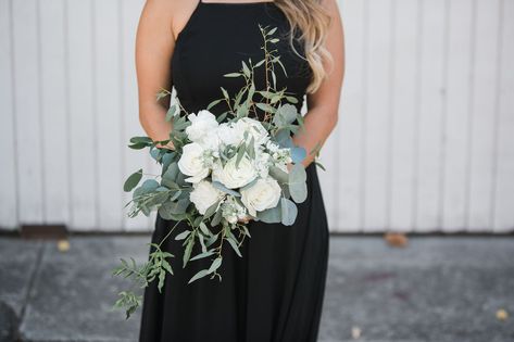 Spring Black And White Wedding, Black White And Blush Bouquet, Black Eucalyptus Wedding, Black White Eucalyptus Wedding, Eucalyptus And Black Wedding, Black And Eucalyptus Wedding, Winter Wedding Planning, Black And White Wedding Theme, Blush Bouquet