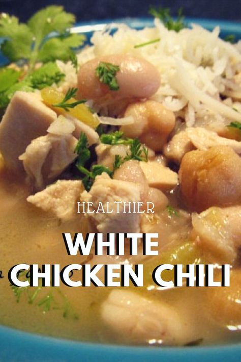 White Chicken Chili With Garbanzo Beans, Slow Cooker White Chicken Chili, White Chicken Chili Recipe, White Bean Chicken Chili, Crazy Kitchen, White Chili, White Chili Chicken Recipe, Chili Chicken, Chicken Chili Recipe