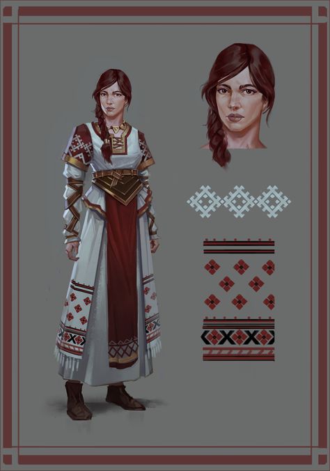 https://www.artstation.com/artwork/18Le0L Larp Costume Female, Nordic Clothing, Native Costume, Slavic Clothing, Baba Jaga, Slavic Mythology, Slavic Folklore, Medieval Woman, Design Practice