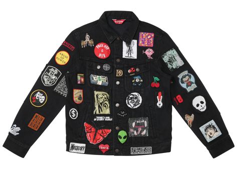 SUPREME PATCHES DENIM TRUCKER JACKET BLACK. #supreme #cloth Battle Jackets, Diy Denim Jacket, Diy Denim, Denim Jacket Patches, Battle Jacket, Swag Outfits Men, Black Patch, Denim Trucker Jacket, Jean Vest