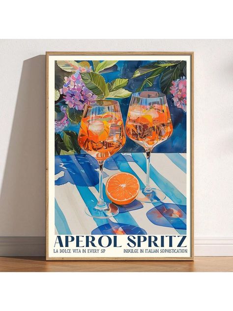 1pc Aperol Spritz , Retro Italian Travel Cocktail Print, Kitchen Poster, Trendy Italian Wall Art, Modern Vintage Summer, Bar Cart Art, Canvas Posters For Bed Room , Modern Kitchen Multicolor Modern   Canvas Letter,Plants Hanging Painting   Home Decor, size features are:Bust: ,Length: ,Sleeve Length: Summer Bar Cart, Retro Italian, Italian Wall Art, Italian Travel, Bar Cart Art, Canvas Letters, Kitchen Posters, Bar Area, Home Decor Paintings