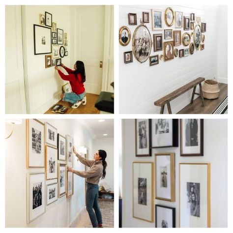 Kitchen Family Picture Wall, Family Photo Wall Black And White, Modern Ways To Display Family Photos, Generational Family Photo Wall, Family Photo Gallery Wall Layout, Mixing Family Photos With Art, Gallery Wall With Quotes, 4x6 Photo Display Wall Ideas, How To Display Old Family Photos