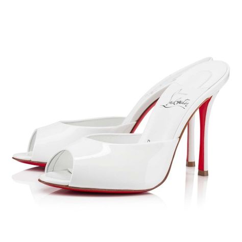 Louboutin Me Dolly, Wide Sandals, White Accessories, Red Band, Red Sole, Shoe Art, Patent Leather Heels, Designer Wedding, Wedding Collection