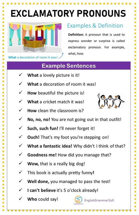 Exclamatory Pronouns Pronoun Examples Sentences, Pronoun Examples, Exclamatory Sentences, Vocabulary Sentences, Punctuation Worksheets, Sentence Examples, Grammar For Kids, English Language Learning Grammar, Grammar Skills