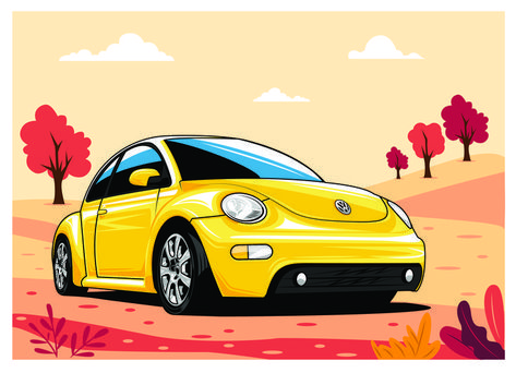 volkswagen beetle illustration. drawing car New Vw Beetle, Beetle Cartoon, Autumn Meadow, Beetle Illustration, Illustration Art Prints, Beetle Art, Beetle Car, Car Vector, New Beetle