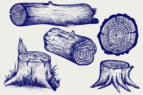 Timber and stump by LineworkStock on @creativemarket Logs Drawing, Fallen Tree Drawing, Tree Stump Drawing, Log Drawing, Tree Reference, Nature Objects, Wood Tattoo, Pencil Tree, Wood Stumps