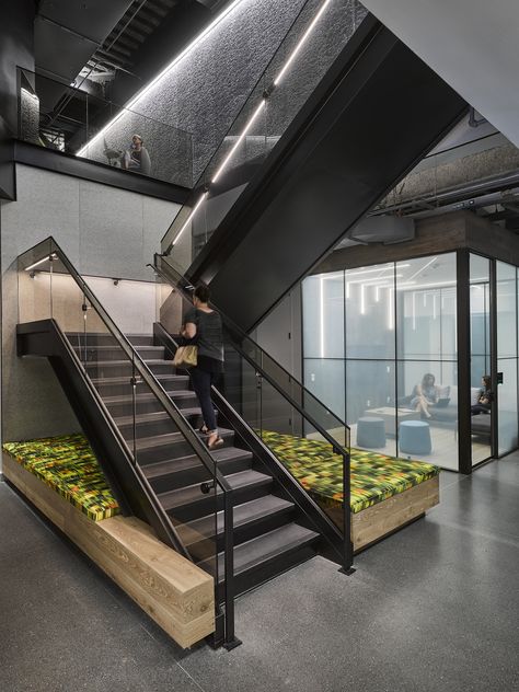 Stairway Modern Industrial Staircase, Office Stairs Design, Office Staircase Design, Office Staircase, Stairs Office, Office Stairs, Commercial Stairs, Office Inspiration Workspaces, Layout Portfolio