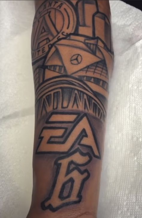 Atl Tattoo Ideas, Atl Tattoo, Georgia Tattoo, Simple Leg Tattoos, Atlanta Tattoo, Half Sleeve Tattoo Stencils, Jack Tattoo, Black Men Tattoos, Brian Dawkins