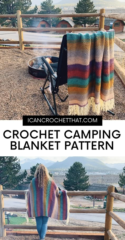 Colorado Crochet Blanket, Crochet Fireside Blanket, Pendleton Blanket Crochet Pattern, Crochet Outdoor Blanket, Campfire Blanket Pattern, Camping Blanket Diy, Crochet Campfire Blanket, Crochet Camp Blanket, Crochet For Outdoors