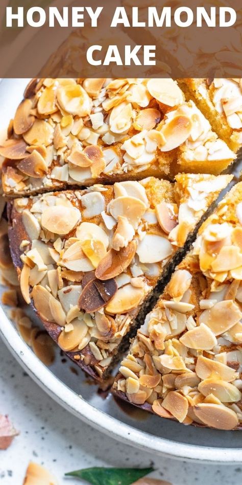 Almond Honey Cake, Honey Almond Cake, Easy Almond Cake Recipe, Honey Roasted Almonds, Almond Pound Cakes, Almond Cake Recipe, Sliced Pears, Moist Cake, Honey Almonds