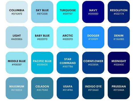 Royal Blue Color Code, Shades Of Blue Names, Blue Color Codes, Blue Color Names, Blue Color Hex, Blue Hex Code, Blue Cmyk, Shades Of Blue Color, Bio Pool