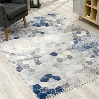 Wrought Studio Capodanno Geometric Navy/Gray Area Rug | Wayfair Dining Room Rug Size, Living Room Rug Size, Kid Friendly Rugs, Abstract Area Rug, Clearance Rugs, Area Rug Sizes, Gray Area Rug, Navy Area Rug, Living Room Grey