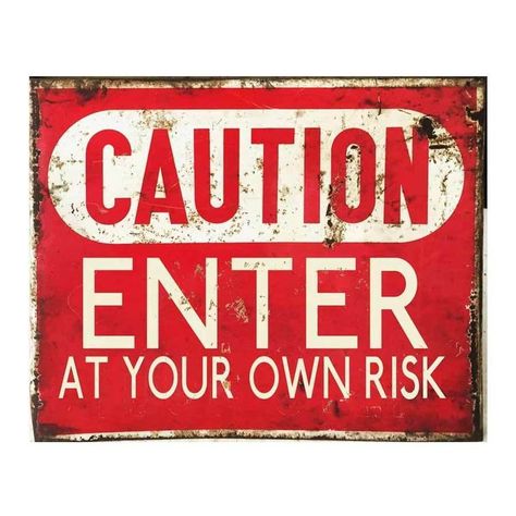 Add a touch of vintage charm to any room with this "Caution Enter At Your Own Risk Metal Wall Sign" 🚷🏡 Handmade in the UK, this decorative piece features a rusted look for that perfect retro vibe. Ideal for indoor or outdoor use. #Vintage #Advertising #Retro #HomeDecor #UniqueFinds 🛋️✨ Enter At Your Own Risk, Retro Metal Signs, Metal Wall Sign, Art Storage, Iron Metal, Sewing Organization, Vintage Metal Signs, Vintage Bar, Look Vintage