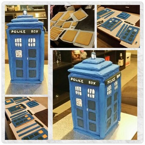 Gingerbread Tardis...yeah I did!!! Tardis Gingerbread House, House Cookies, Gingerbread Ideas, Gingerbread House Designs, Gingerbread House Cookies, Holiday Pies, Cookie House, Gingerbread House Decorations, Dragon Coloring Page