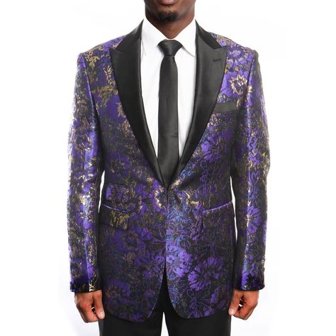 Purple And Gold Suit, Gold Tuxedo Jacket, Purple Prom Suit, Tux Prom, Floral Tuxedo, Gold Tuxedo, Fancy Pattern, Prom Tuxedo, Gold Suit