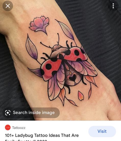 Ladybug Tat, Traditional Ladybug Tattoo, Fam Tattoo, Ladybug Tattoo Ideas, Ladybird Tattoo, Anatomical Tattoos, Ladybug Tattoo, Beetle Tattoo, American Traditional Tattoo Ideas