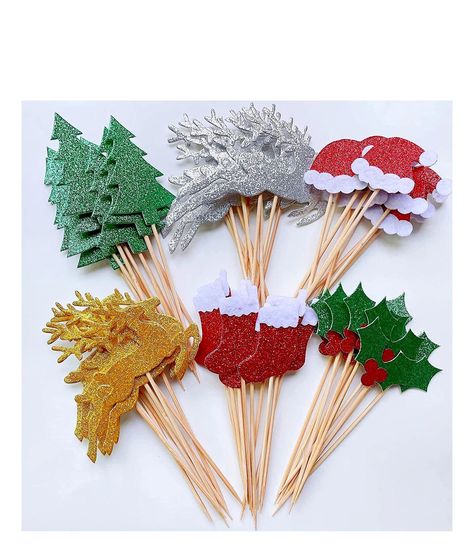 Christmas Decorations Toothpick Supplies Decoration Christmas Cupcake Cake, Santa Claus Tree, Christmas Bridal Showers, Christmas Cupcake Toppers, Christmas Tree Cupcakes, Christmas Cake Topper, Christmas Cupcake, Edible Cupcake Toppers, Christmas Topper