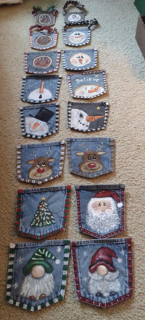 Jean Stockings Christmas, Denim Christmas Stockings Old Jeans, Diy Ornaments From Old Clothes, Denim Christmas Crafts, Denim Xmas Decorations, Blue Jean Christmas Ornaments, Denim Craft Ideas, Jean Christmas Stocking, Christmas Jeans Diy