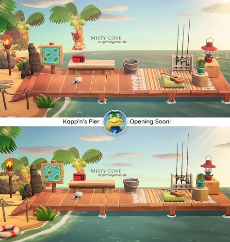 It's Kapp'n's Pier Now! : AnimalCrossing Acnh Pier Ideas Kapp’n, Land Ideas, Animal Crossing Wild World, Acnh Ideas, Island Map, New Animal Crossing, Animal Crossing Game, Pier Fishing, Outdoor Storage Sheds