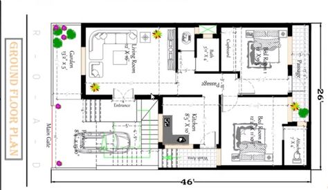 South Facing House Design Plan in India, 26*46 Size House Basic Elements of Home Design South Facing House Plan, South Facing House, West Facing House, 30x40 House Plans, Narrow House Plans, 2bhk House Plan, House Main Gates Design, Indian House Plans, Small House Front Design