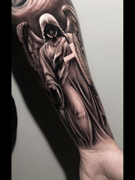 Tattoo Sleeve Ideas For Men, Sleeve Ideas For Men, Religious Tattoo Sleeves, Religous Tattoo, Angel Sleeve Tattoo, Christus Tattoo, Guardian Angel Tattoo Designs, Angle Tattoo, Men Drawing