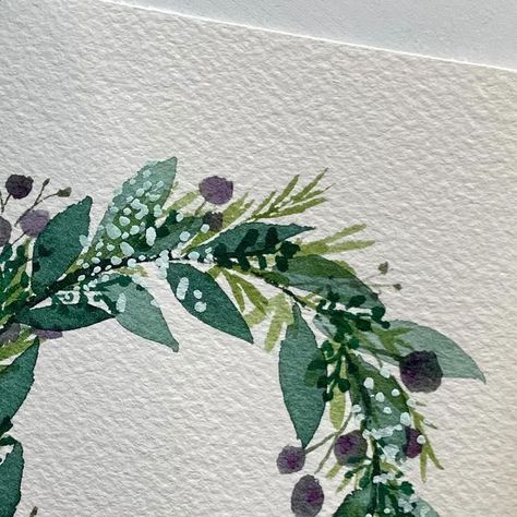 Mana on Instagram: "Another day, Another wreath 😄 Simple 20 min watercolor painting using a glass! I am not good at making a perfect circle ⭕️ so I started painting with glass last year! It’s been so much fun 😁 Happy painting! Music 音楽：BGMer http://bgmer.net #watercolor #watercolorpainting #watercolors #watercolorart #ilovepainting #水彩 #リース" Watercolor Wreath Simple, Watercolor Wreath Tutorial, Painted Wreath, Xmas Inspiration, Quick Art, Painting Music, Paint Crafts, Happy Painting, Watercolor Circles