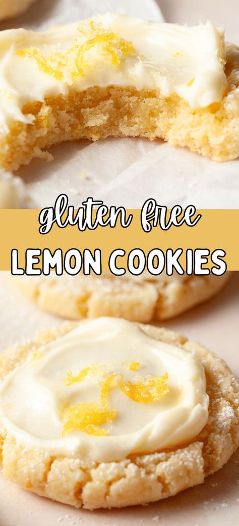 Simple Gluten-Free Lemon Cookies topped with a luscious lemon cream cheese frosting. Definitely, a must-make recipe if you love lemons. Lemon Cookies Gluten Free, Gluten Free Cream Cheese Cookies, Gluten Free Lemon Curd Cookies, Gluten Free Lemon Desserts, Gluten Free Lemon Cookies, Lemon Cream Cheese Bars, Lemon Cookies Easy, Gf Sweets, Gluten Free Dairy Free Dessert