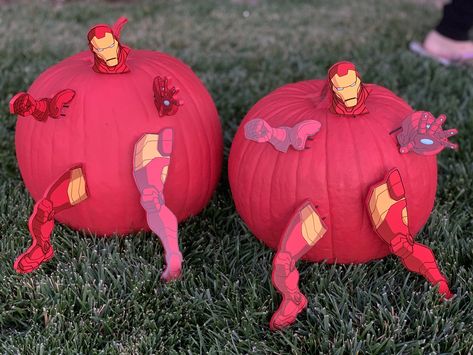 Finished painted Ironman pumpkins Ironman Pumpkin Painting, Iron Man Pumpkin, Pumpkin Pumpkin, Pumpkin Carving Templates, Pumpkin Painting, Craft Day, Pumpkin Faces, Painted Pumpkins, School Activities