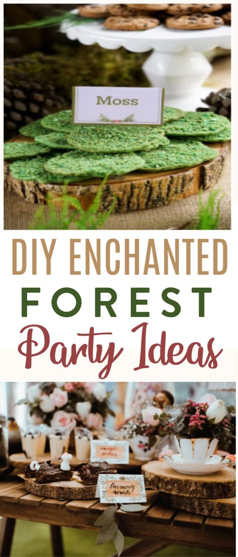 If you love the woodland theme that is currently so trendy, you’re  going to love these DIY Enchanted Forest Party Ideas. These are perfect for  birthday parties, baby showers, and even wedding showers and receptions. #fundiys #funprojects #diyideas #craftprojects  #diyprojectidea #party #diyparty #partyideas #diypartyideas #diypartydecor  #diypartyfavors #diypartygames #diypartycrafts #partydiydecor  #easydiypartydecor #diypartyideas #woodland #forest Enchanted Forest Tea Party Ideas, Diy Enchanted Forest Decor Birthday Party, Woodland Theme Tea Party, Enchanted Forest Desserts Table, Woodland Party Diy Decorations, Enchanted Forest Sleepover, Enchanted Forest Party Activities, Enchanted Forest Menu Ideas, Enchanted Forest Halloween Party