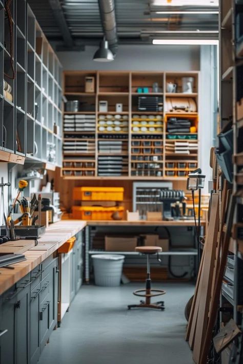 Organize Your Workshop: Sandpaper Storage Ideas Work Shop Organization, Small Workshop Layout, Workshop Space Design, Sandpaper Storage, Diy Corner Desk, Youtube Background, Workspace Studio, Slide Out Shelves, Workshop Layout