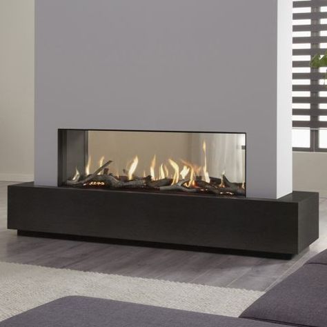 Double Sided Wood Burning Fireplace, Contemporary Fireplace Designs, Fireplace Logs, Double Sided Fireplace, Small Fireplace, Contemporary Fireplace, Home Fireplace, Modern Fireplace, Gas Fires