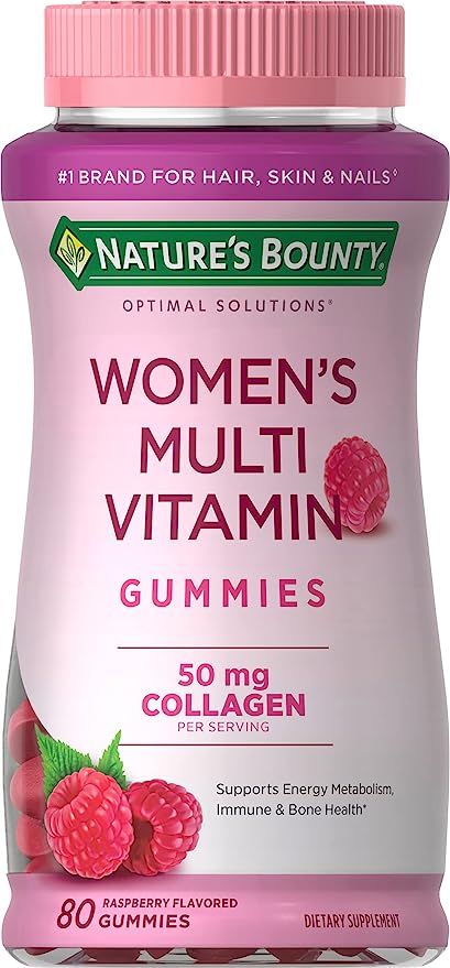 Nature's Bounty Women's Multivitamin Optimal Solutions, Multivitamin Gummies for Immune Support, Cellular Energy Support, Bone Health, Raspberry Flavor, 80 Gummies Multivitamin Supplements, Gummy Vitamins, Nature's Bounty, Vitamins For Skin, Daily Vitamins, Vitamins For Women, Immune Health, Healthy Aging, Bone Health