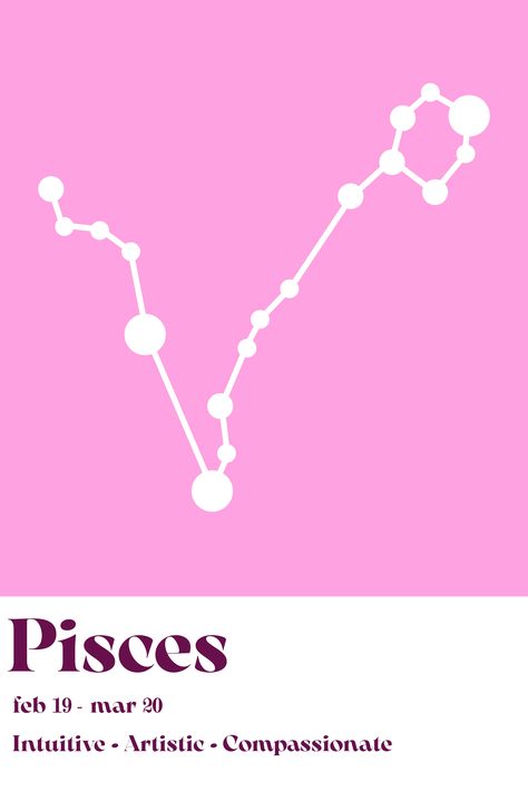 Preppy Signs, Lovecore Room, Pink Pisces, Y2k Aesthetic Room, Zodiac Sign Poster, Mermaid Poster, Pisces Constellation, Constellation Print, Room Prints