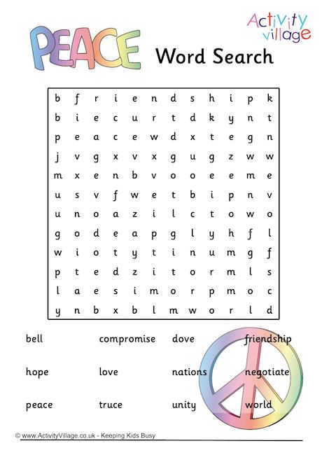 Peace Word Search Peace Word, Peace Crafts, Remembrance Day Activities, Peace Education, Catholic Schools Week, Friendship Words, World Peace Day, School Assembly, Peace Day