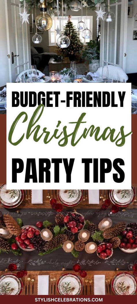 Budget-Friendly Christmas Party Tips How To Host Christmas, Types Of Christmas Parties, Holiday Housewarming Party, Garage Christmas Party Ideas, Christmas Hosting Food, Womens Ministry Christmas Party Ideas, Classy Christmas Party Decor, Holiday Party Activities For Adults, Hosting Christmas First Time