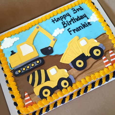 Construction themed cake #cakedesigns #constructioncakes #sheetcakesdonthavetobeboring #sheetcakes #construction #constuctioncake Construction Theme Bday Cake, Construction Zone Birthday Cake, Construction Party Sheet Cake, 2nd Birthday Construction Theme Cake, Sheet Cake Construction Theme, Construction Birthday Cake Sheet, Construction 3rd Birthday Cake, 3rd Birthday Construction Theme Cake, Round Construction Birthday Cake