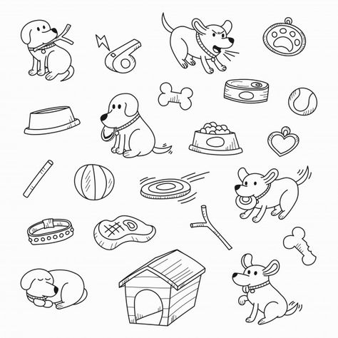 Dog Toys Drawing, Dog Grooming Doodle, Dog Toy Drawing, Cute Drawings Dog, Human Doodle, Dog Draw, Dog Doodles, Paw Print Art, Cute Dog Cartoon