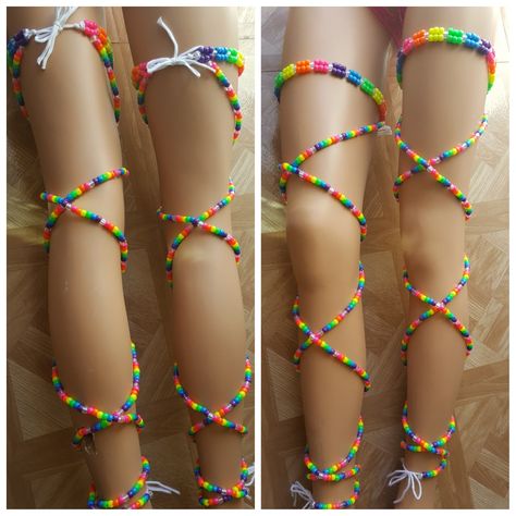 Kandi Garter, Kandi Garter Tutorial, Kandi Leg Garter, Kandi Thigh Garter, Kandi Skirt, Diy Rave Outfits, Ladder Cuff Kandi, Rave Candy, Thigh Garter