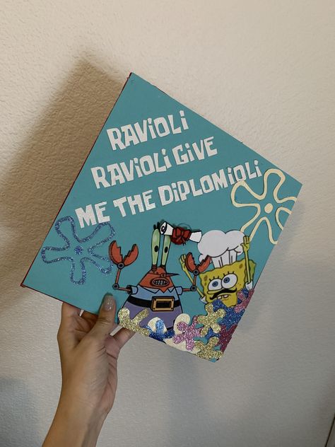 Graduation Cap Funny, Spongebob Graduation, Spongebob Graduation Cap, Nurse Graduation Cap Designs, Disney Graduation Cap, Funny Graduation Caps, Creative Graduation Caps, Nurse Graduation Cap, College Grad Cap Ideas